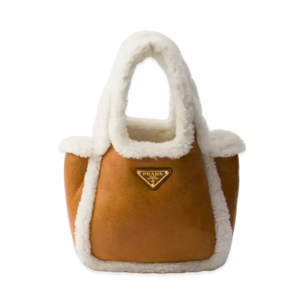 PRADA Shearling Mini Handbag "Cognac/Natural"