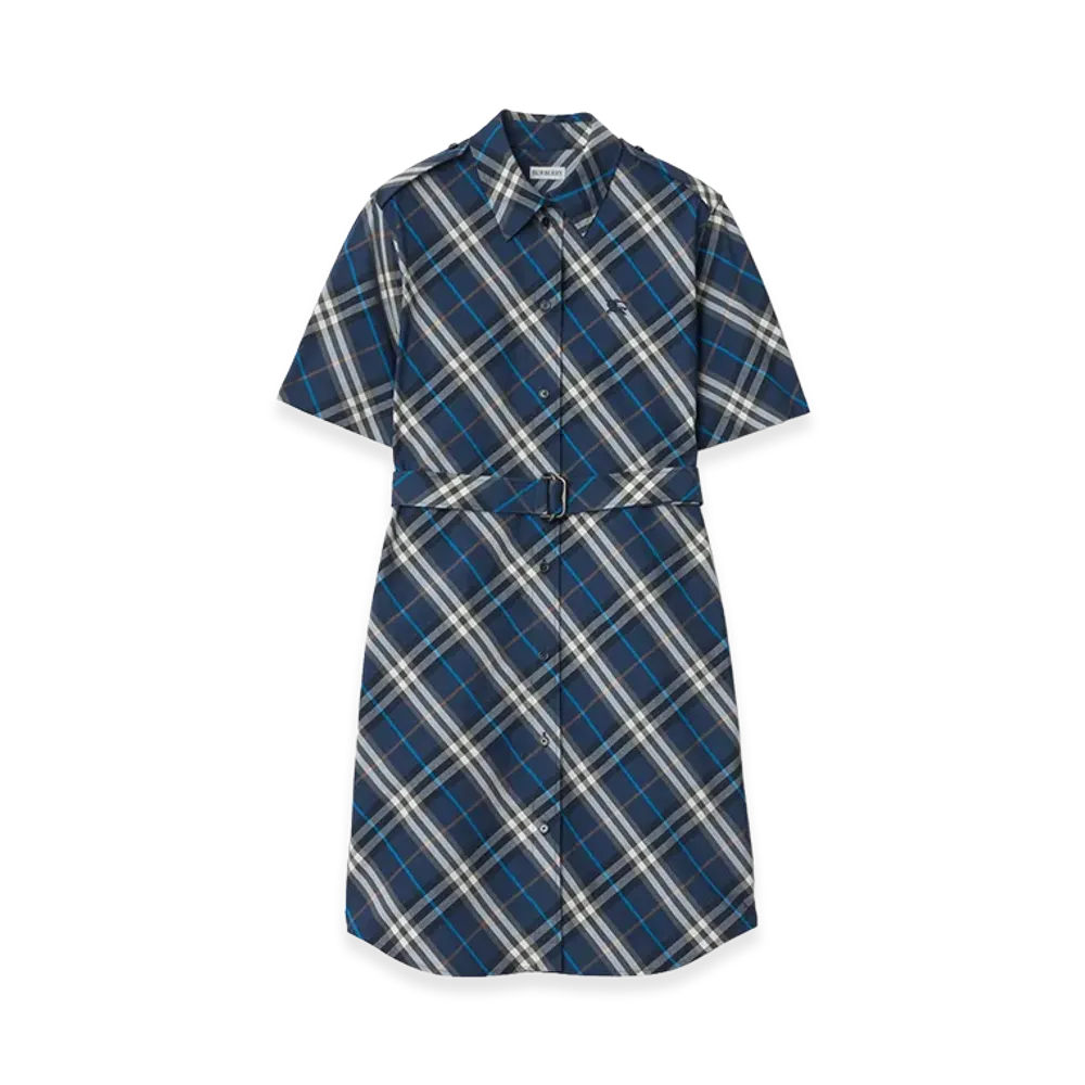 Burberry Women's Check Cotton Shirt Dress "Pilot Blue"