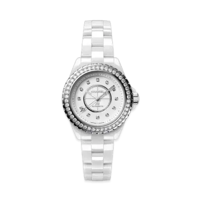CHANEL J12 Diamond Bezel Watch Caliber 12.2, 33mm White Highly Resistant Ceramic and Steel, Diamond Bezel and Indicators H10473