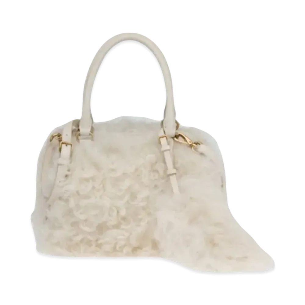 MIU MIU Shearing x Nappa Leather Handbag "Beige"