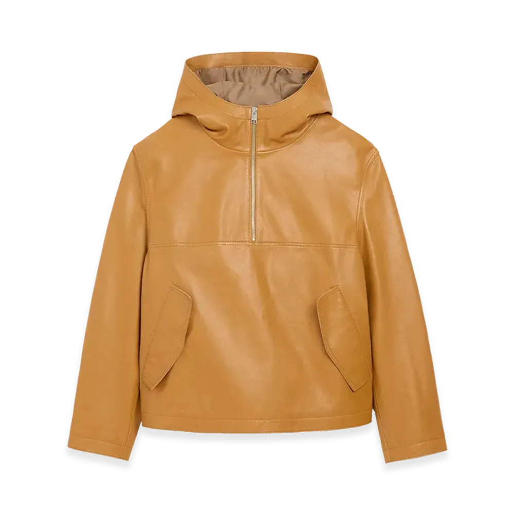 AMI PARIS Cow Leather Hooded Jacket "Yellow"