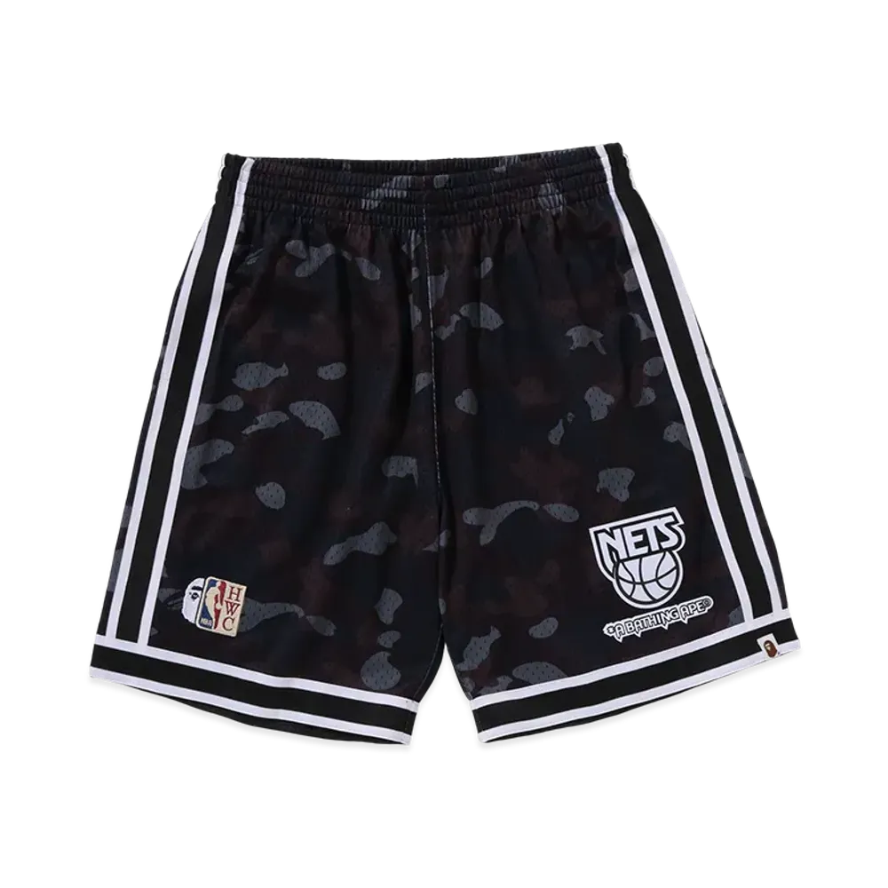 A BATHING APE x Mitchell & Ness x NBA New Jersey Nets Swingman Shorts "Black"