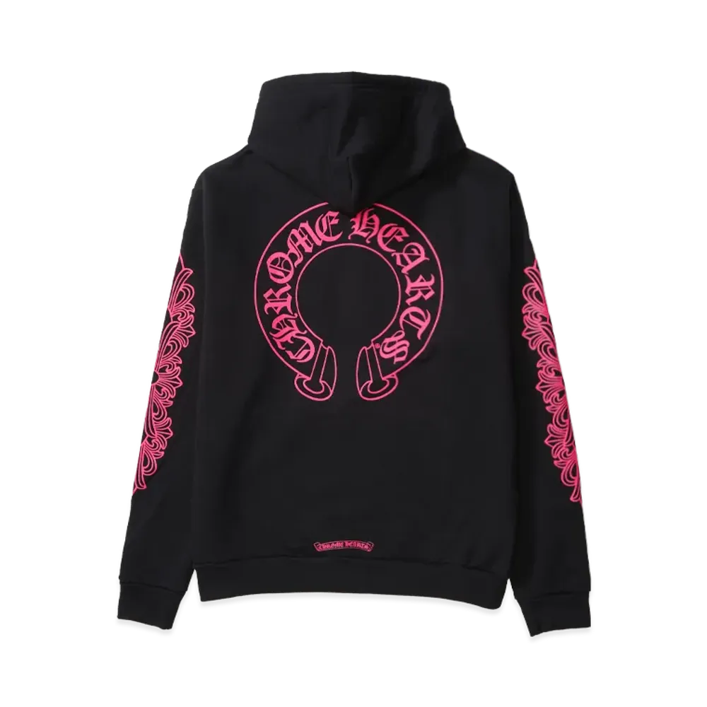 Chrome Hearts Horseshoe Floral Cross Zip-Up Hoodie "Black/Pink"