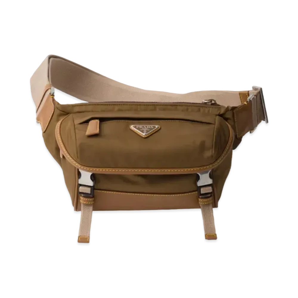 PRADA Re-Nylon and Leather Shoulder Bag "Brown"