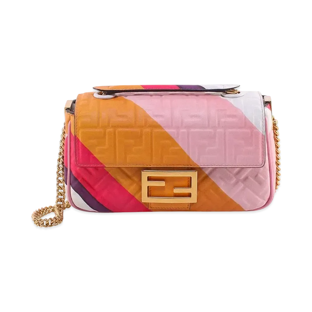 FENDI Baguette Chain Medium Leather Bag Print "Multicolor"