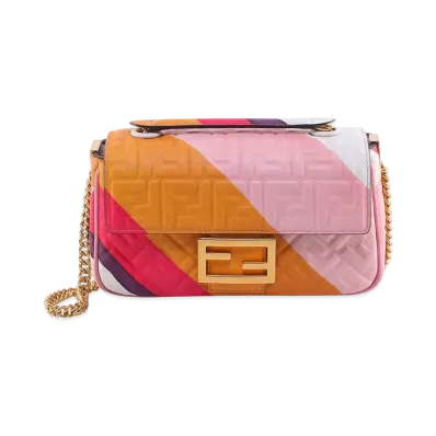 FENDI Baguette Chain Medium Leather Bag Print "Multicolor"