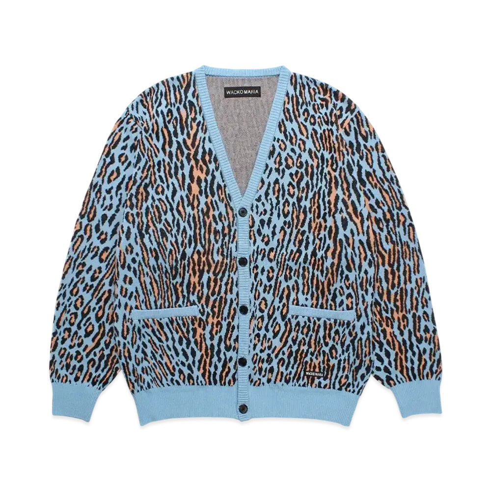 WACKO MARIA Leopard Jacquard Knit Cardigan "Lightblue"