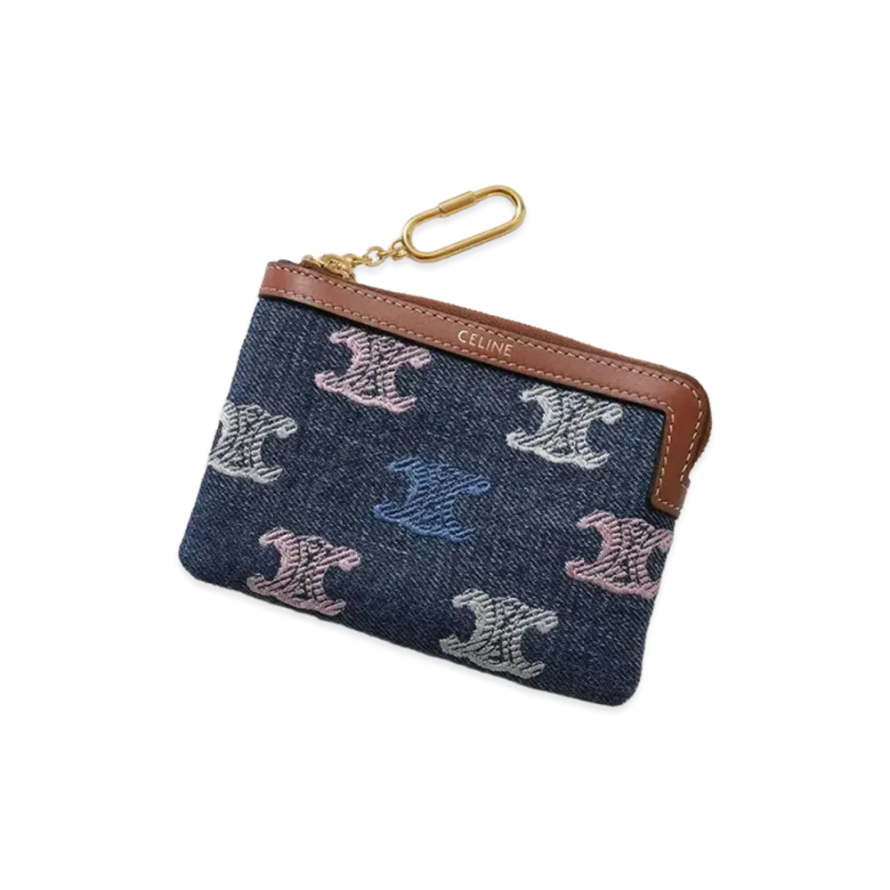 CELINE Women's Triomphe Embroidered Coin Purse "Blue"