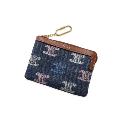 CELINE Women's Triomphe Embroidered Coin Purse "Blue"