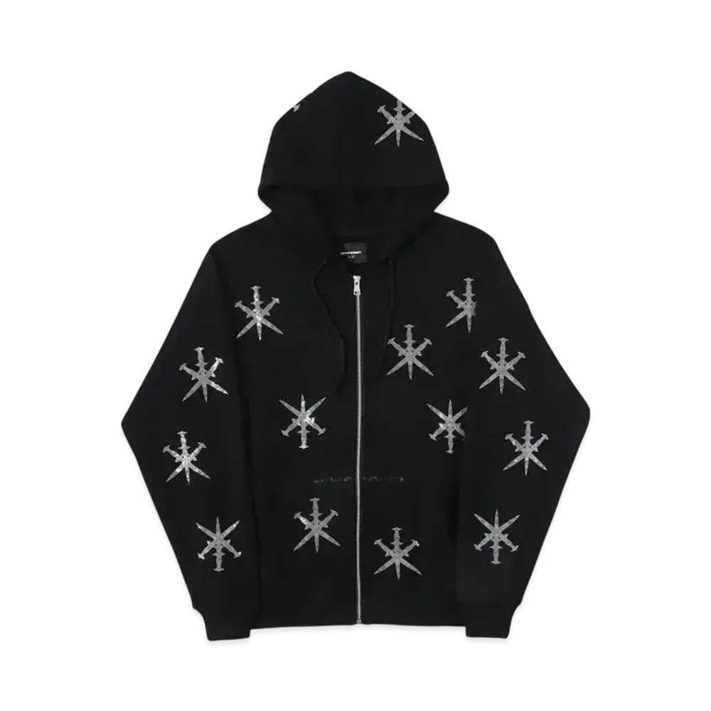 Unknown London Rhinestone Dagger Zip Hoodie "Black"