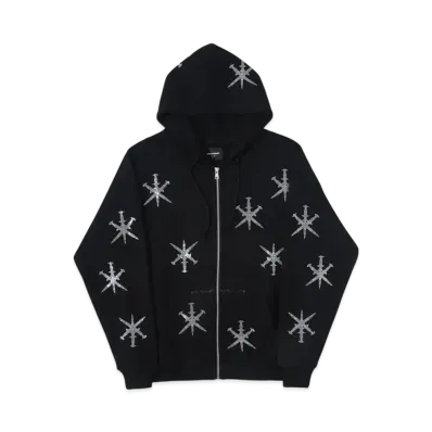 Unknown London Rhinestone Dagger Zip Hoodie "Black"