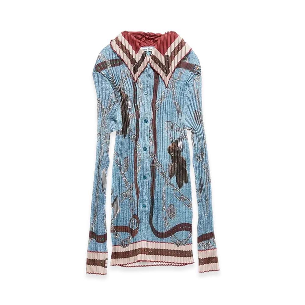 Acne Studios Pleated Button Up Shirt "Denim Blue"