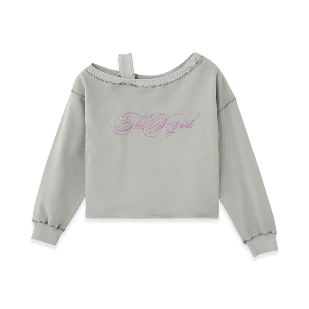 X-Girl Women's Faded Layered Shoulder Sweat Top "Grey"