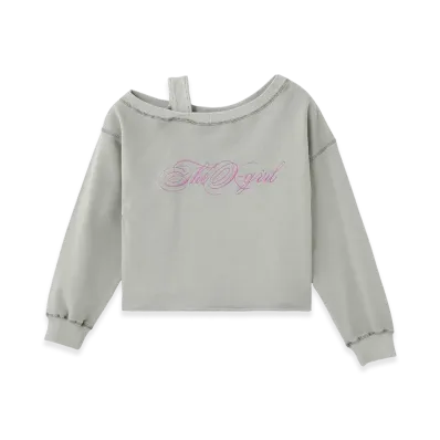 X-Girl Women's Faded Layered Shoulder Sweat Top "Grey"