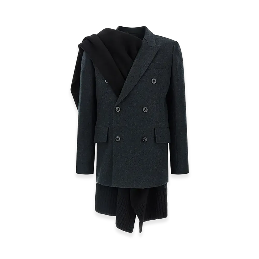 sacai Women's Long Wool Coat "Dark Gray"
