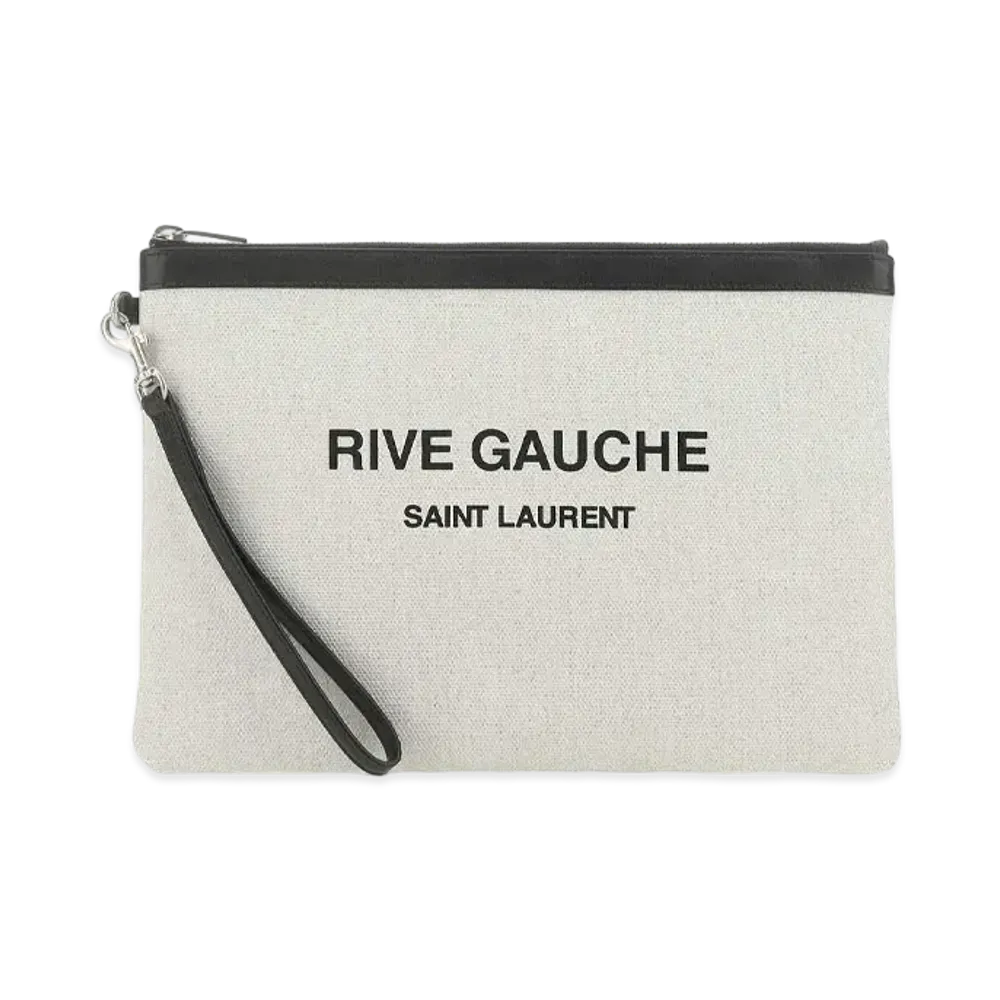 SAINT LAURENT Rive Gauche Zippered Pouch In Linen Canvas "Whiter Linen"
