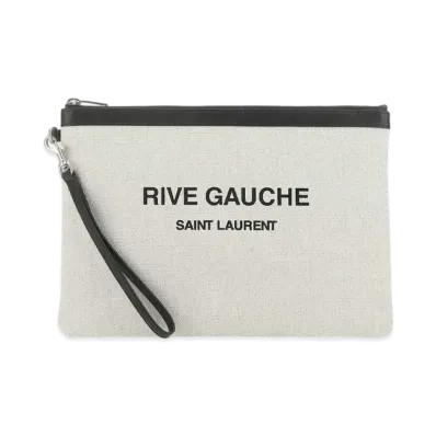 SAINT LAURENT Rive Gauche Zippered Pouch In Linen Canvas "Whiter Linen"