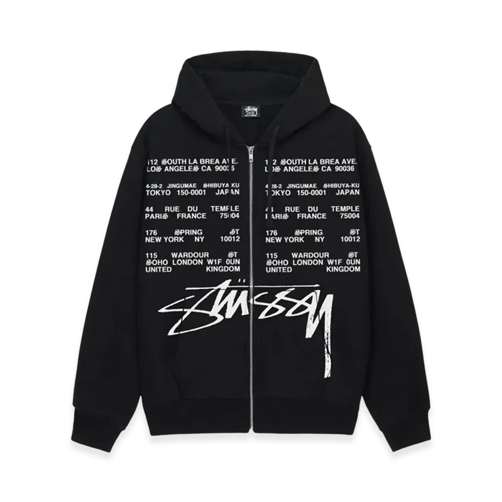 Stussy Locations Zip Hoodie "Black"