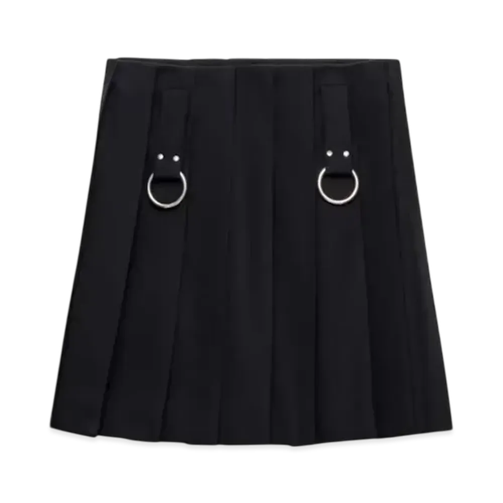 PRADA Women's Pleated Gabardine Miniskirt with Metal Rings "Navy"