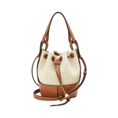 LOEWE Mini Balloon Bag In Anagram Jacquard And Calfskin "Ecru / Tan"