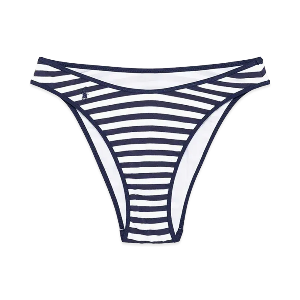 Polo Ralph Lauren Women's High Cut Bikini Bottoms "White/Navy"