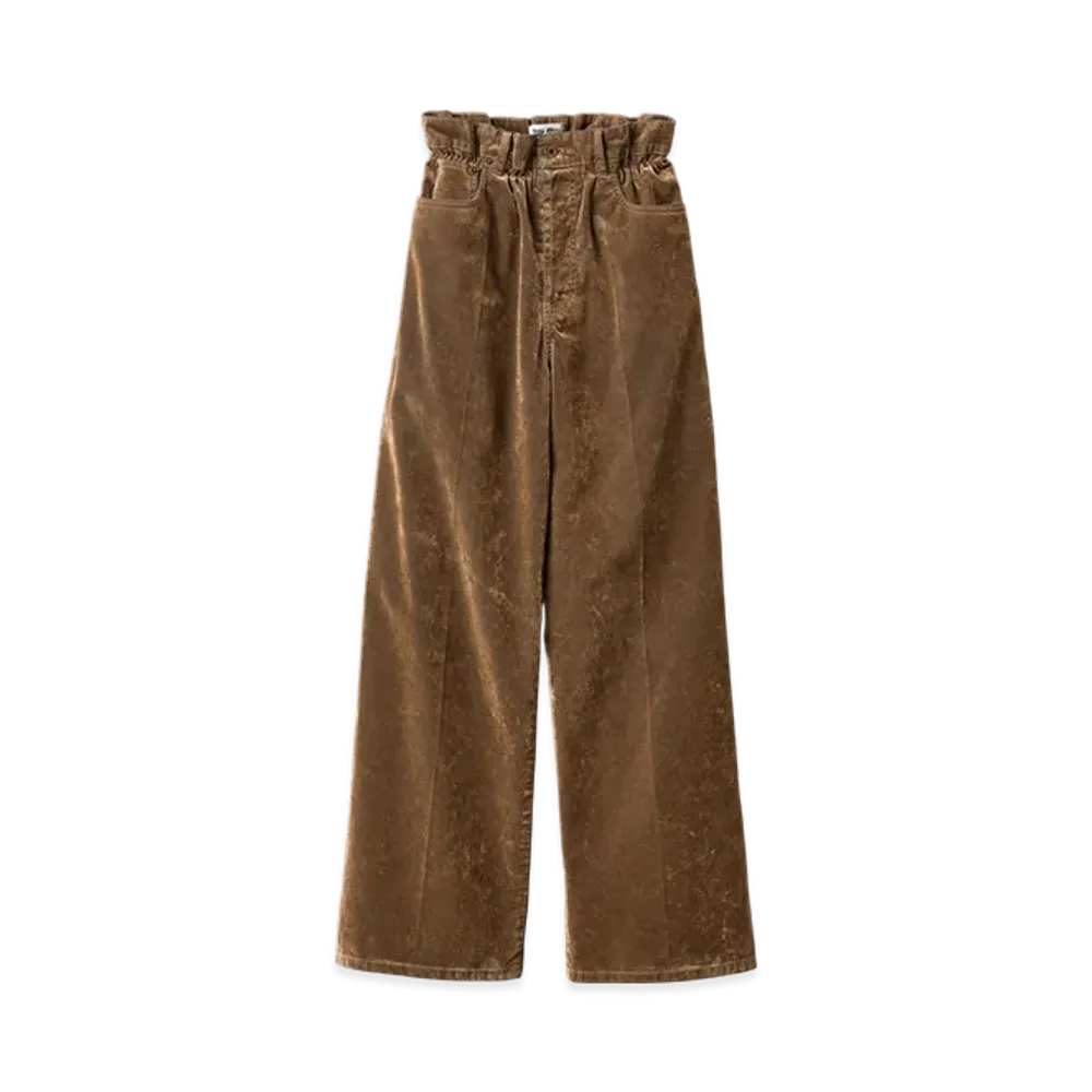 MIU MIU Women's Washed Flocked Chambray Pants "Tobacco"