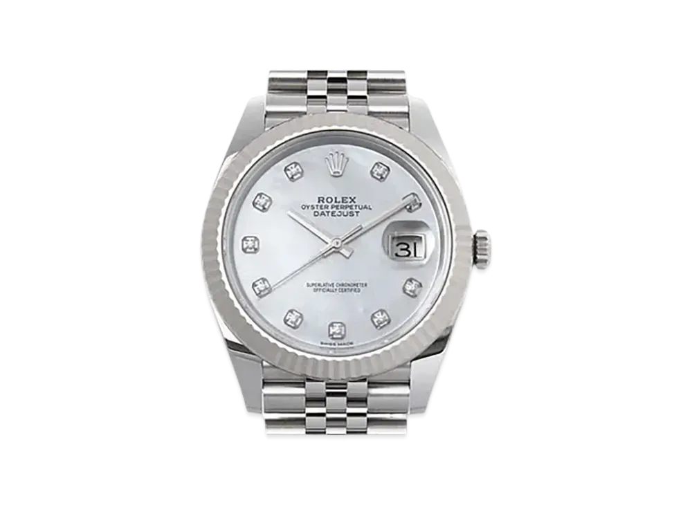 ROLEX Date-Just 41 White Shell Dial 10P Diamonds 126334NG
