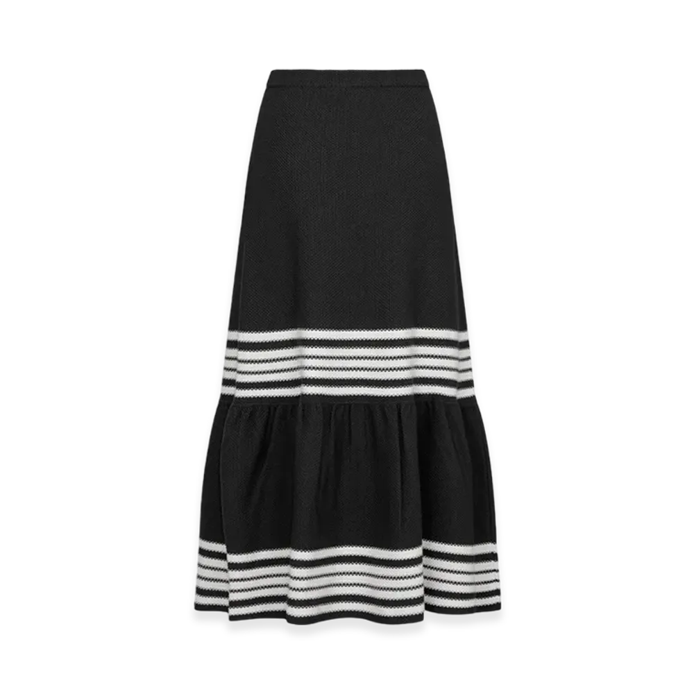 Dior Women's Mariniere Mid-Length Skirt Silk Knit "Black/White"
