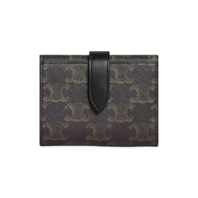 CELINE Fine Strap Wallet In Triomphe Canvas And Lambskin "Black"