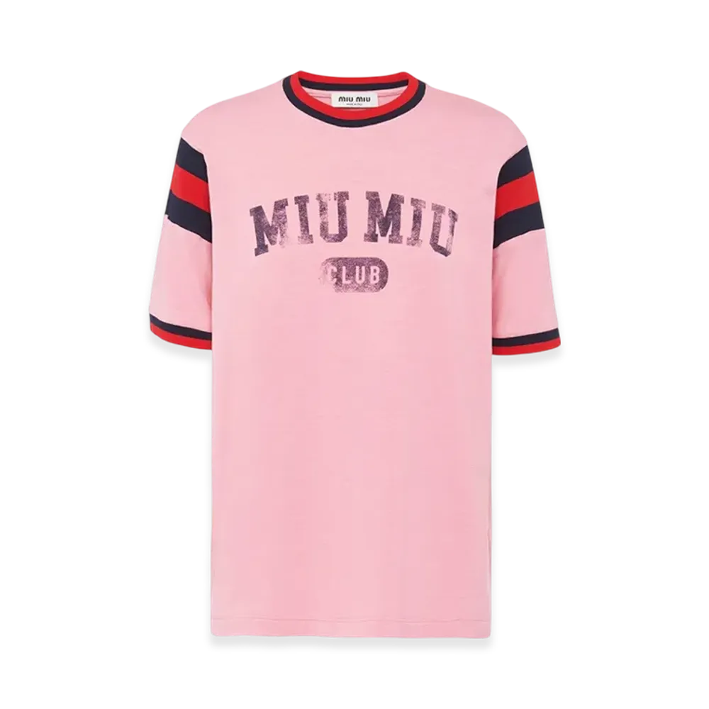 MIU MIU Women's Printed Jersey T-Shirt "Begonia Pink"