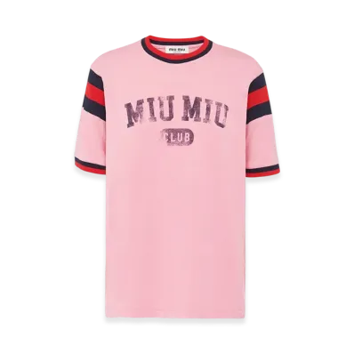 MIU MIU Women's Printed Jersey T-Shirt "Begonia Pink"