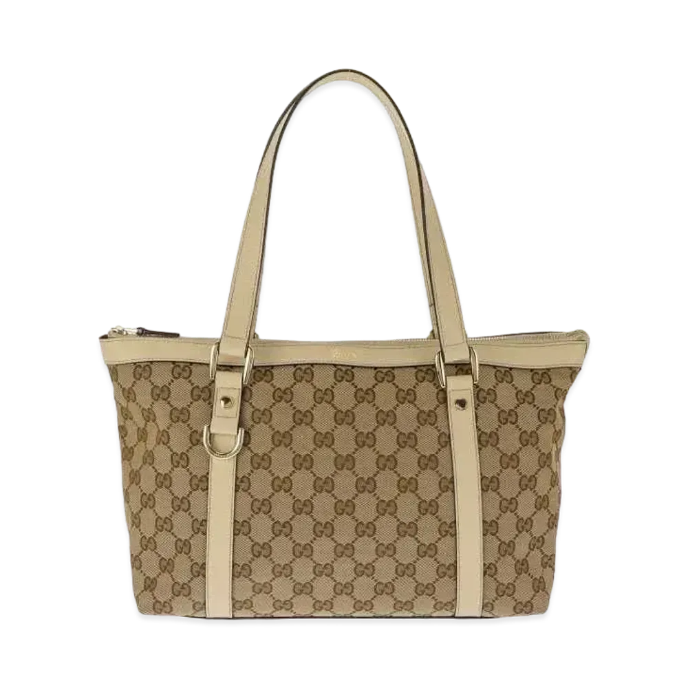 GUCCI GG Canvas Leather Tote "White"