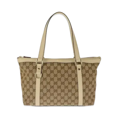 GUCCI GG Canvas Leather Tote "White"