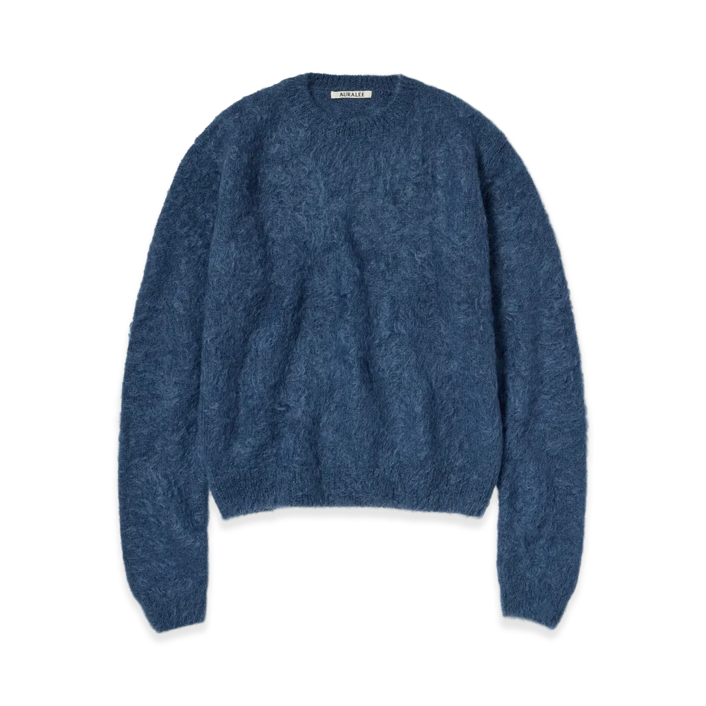 AURALEE Women's Brushed Super Kid Mohair Knit P/O "Light Navy"