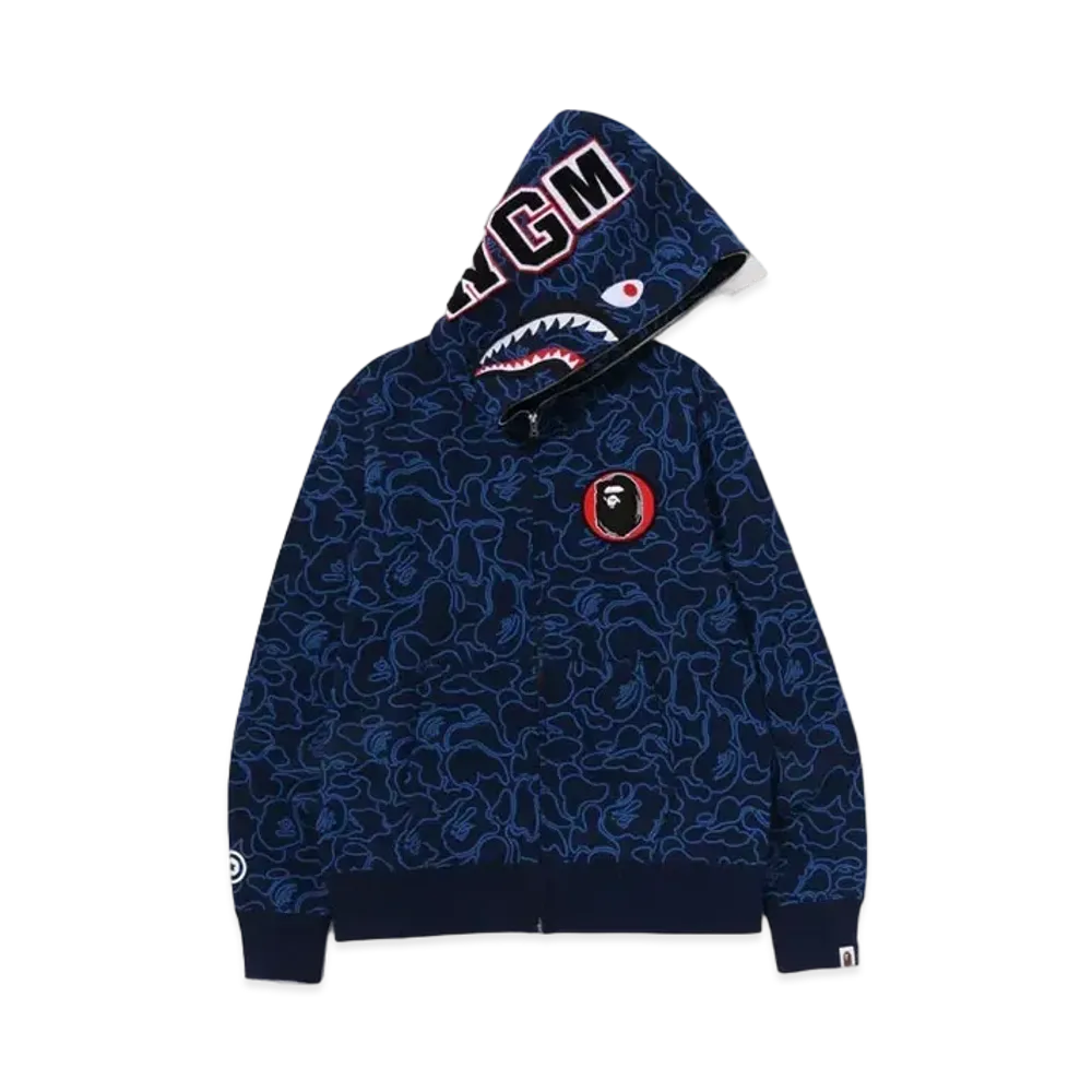 A BATHING APE 30th Anniversary Line Camo Shark Full Zip Hoodie "Navy"