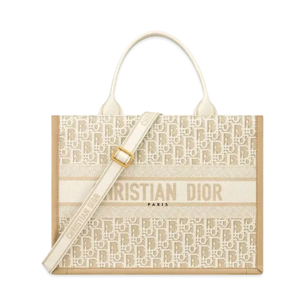 Dior Medium Dior Book Tote Dior Oblique Embroidery and Calfskin (36.5 x 28 x 16.5 cm) "Natural"