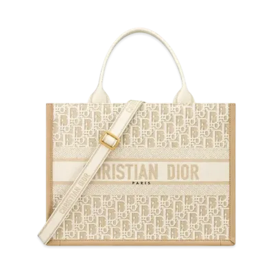 Dior Medium Dior Book Tote Dior Oblique Embroidery and Calfskin (36.5 x 28 x 16.5 cm) "Natural"