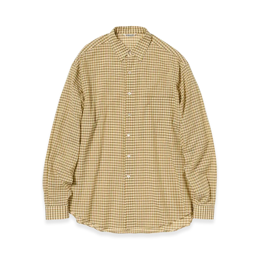 AURALEE Airy Light Cotton Check Big Shirt "Mustard Gingham Check"