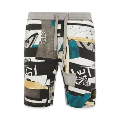 Stone Island 66587 BRUSHED COTTON FLEECE_'MIXED MEDIA ALL OVER' PRINT_REGULAR FIT "Teal"