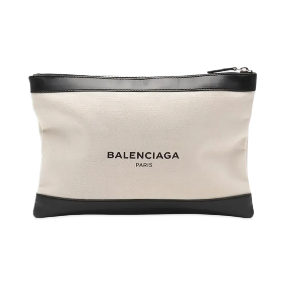 BALENCIAGA Navy Clip Clutch Bag "Natural/Black"