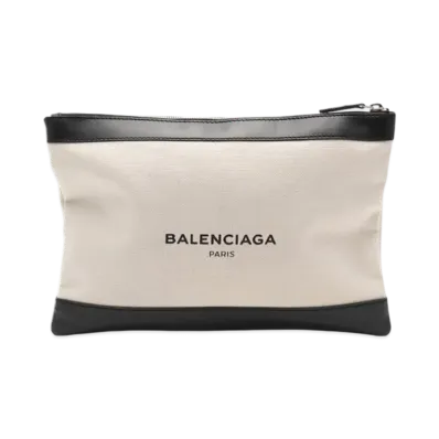 BALENCIAGA Navy Clip Clutch Bag "Natural/Black"
