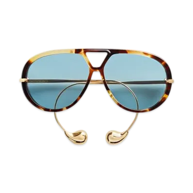 Bottega Veneta Drop Aviator Sunglasses "Havana/Gold/Green"