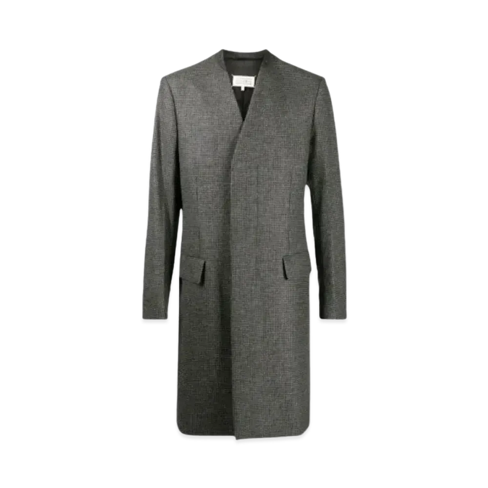 Maison Margiela Collarless Houndstooth Coat "Gray Black"