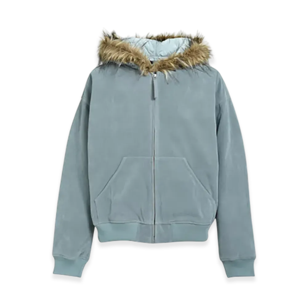 BREATH Faux Leather Fur Hooded Jacket "Ice"