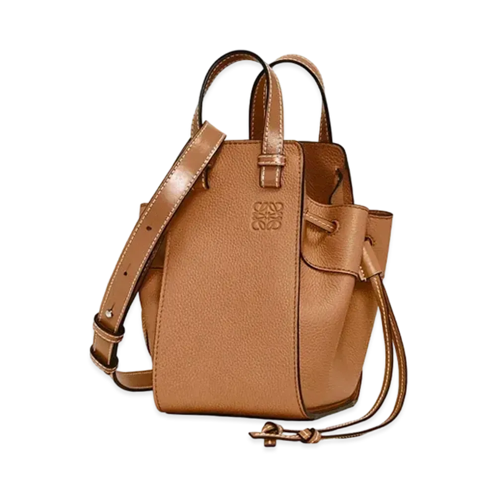 LOEWE Mini Hammock Drawstring Bag In Soft Grained Calfskin "Light Caramel"