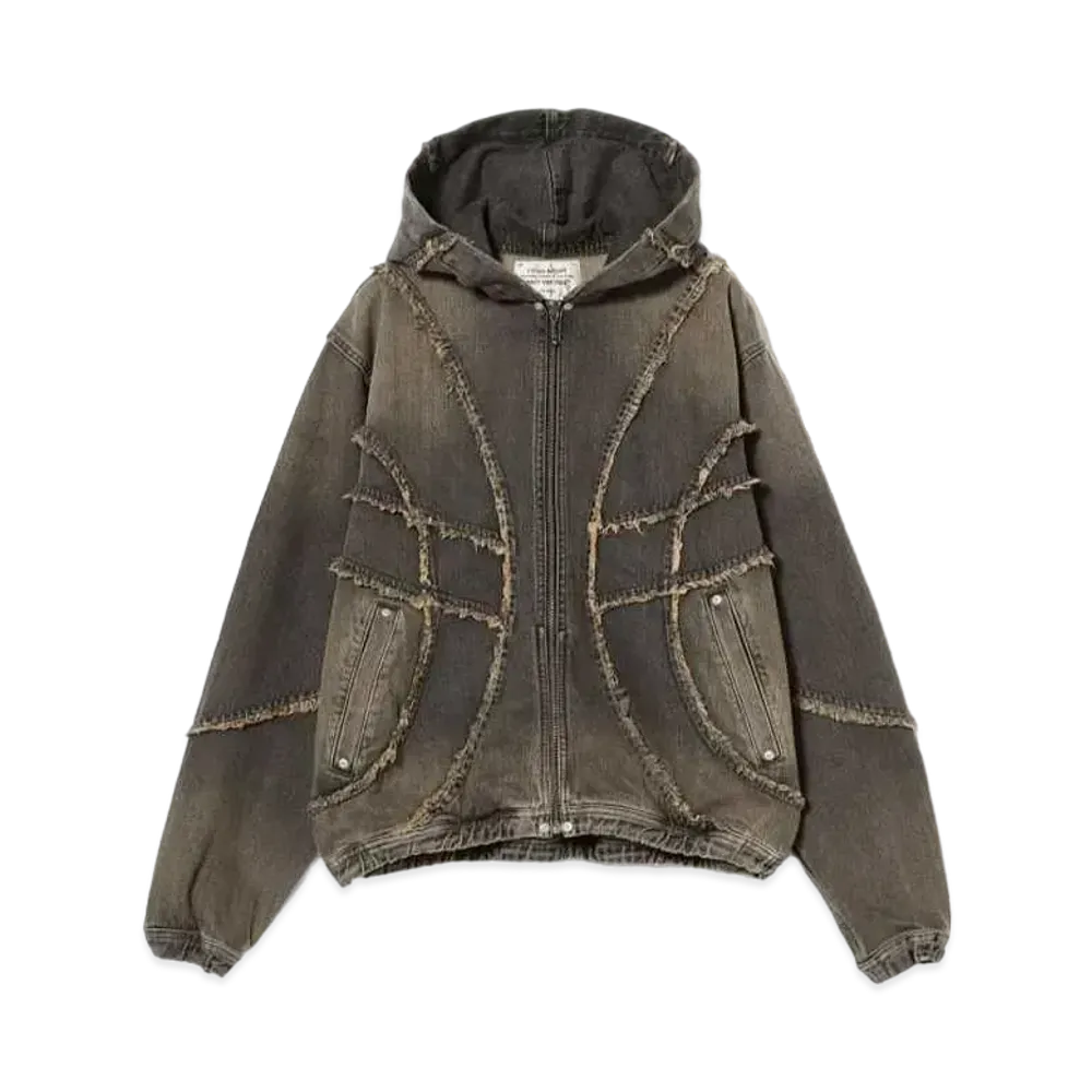 BEAMS FUTURE ARCHIVE .Fringe Denim Hooded Blouson "Fade Black"