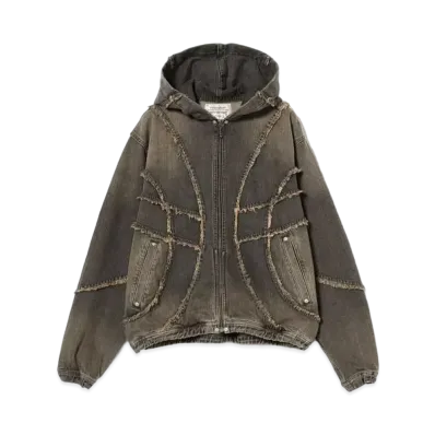 BEAMS FUTURE ARCHIVE .Fringe Denim Hooded Blouson "Fade Black"
