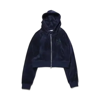 atmos pink Short Length Velor Hoodie "Navy"
