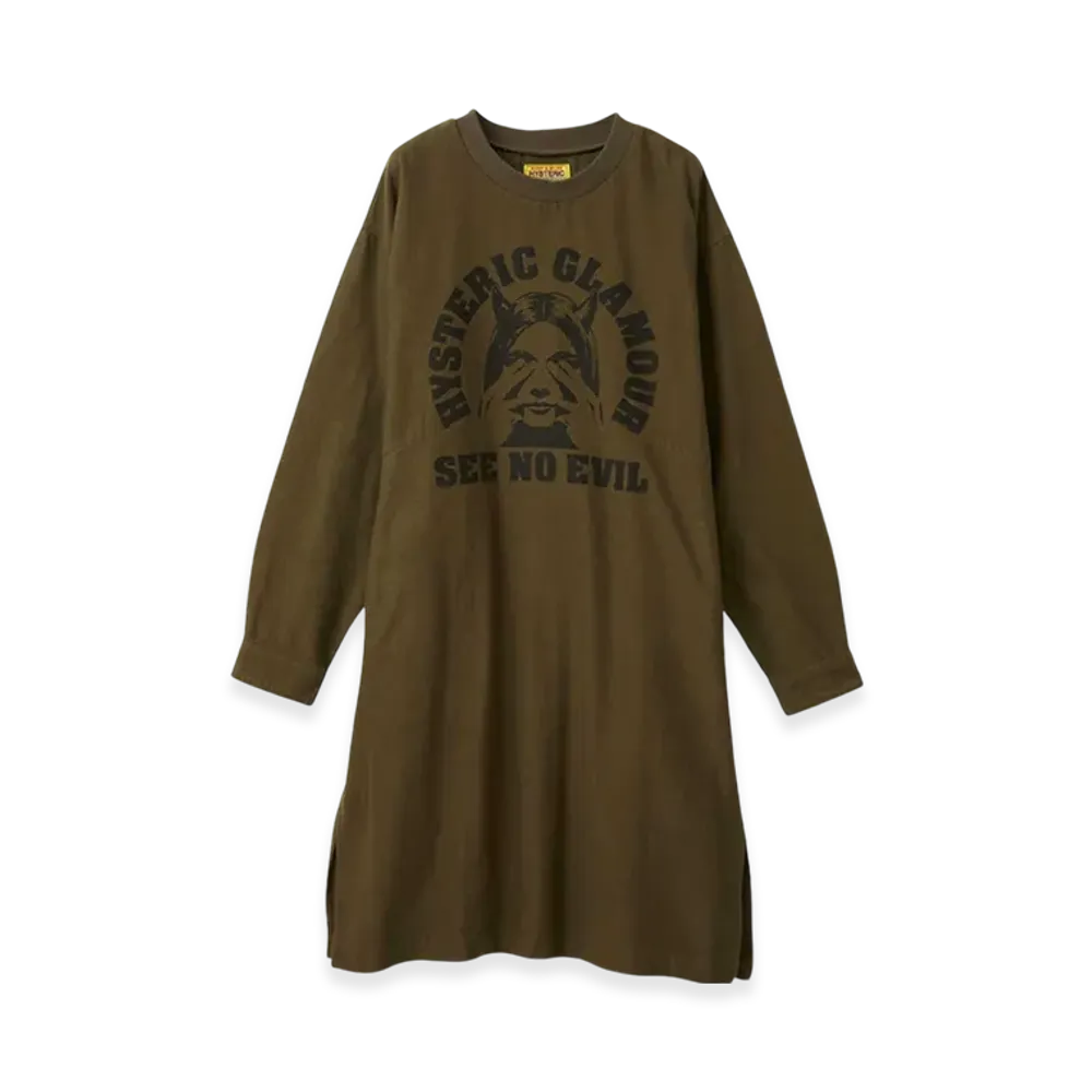 HYSTERIC GLAMOUR See No Evil Pullover Dress "Khaki"