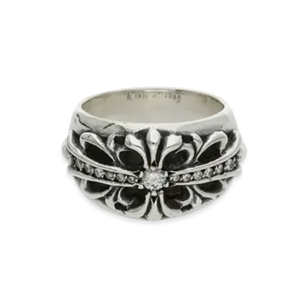 Chrome Hearts Floral Cross Pave Diamonds Ring "Silver"